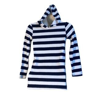 LANDS END Navy and White Striped Kids Hoodie NEW Unisex Size Small 6-7